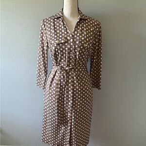 J. McLaughlin Brown and Cream Geometric Midi Dress